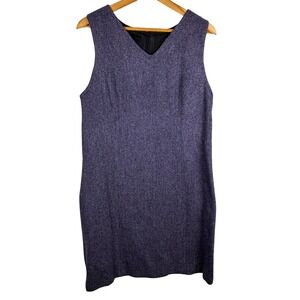 VTG LL Bean Women Sleeveless Wool Sheath Midi Dress Sz 12 USA Business Tweed